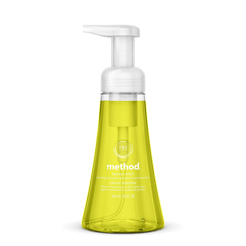 Foam texture of Method Lemon Mint hand soap ready to cleanse hands
