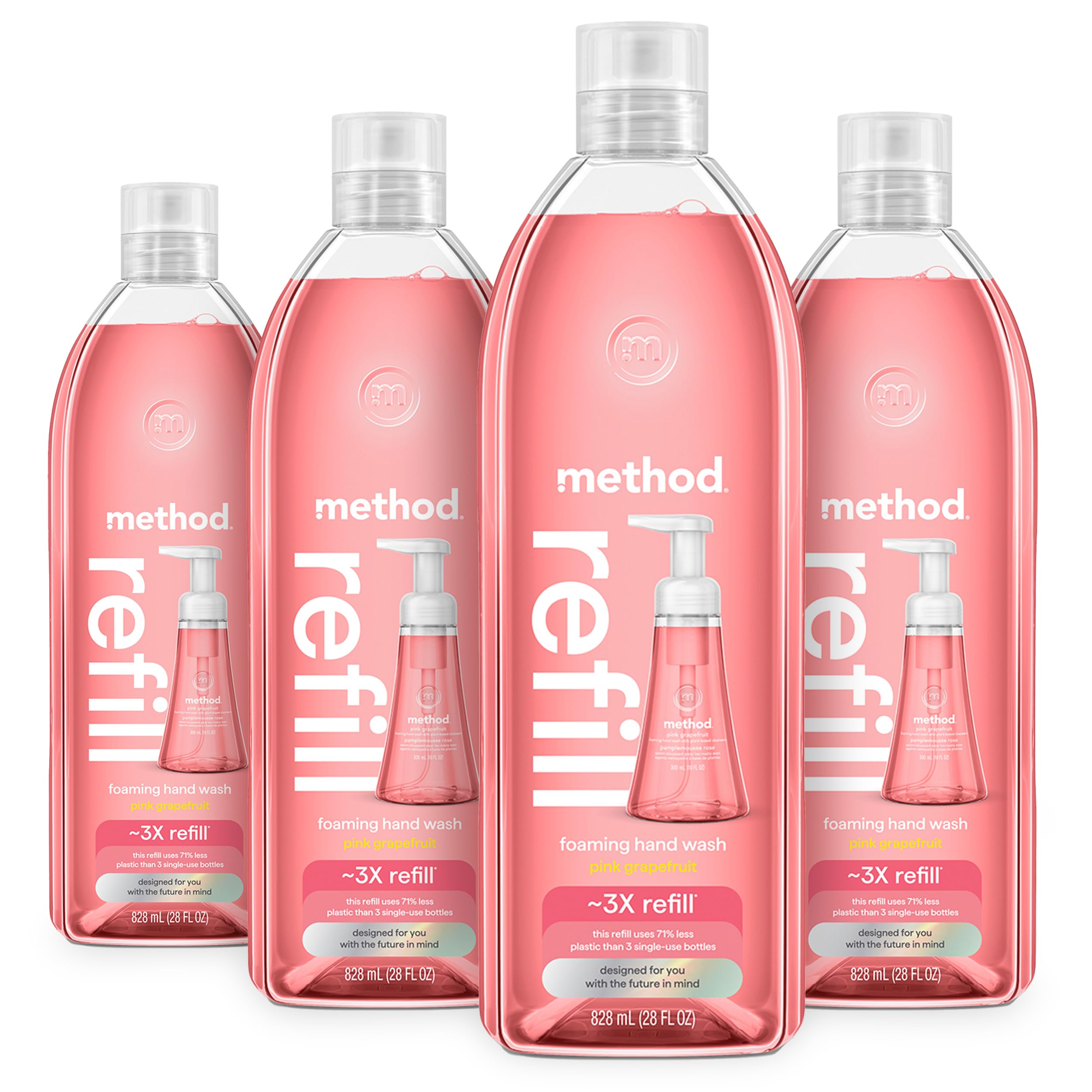Method foaming hand soap refill in pink grapefruit for soft, refreshed hands