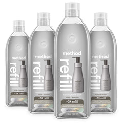Method foaming hand soap refill bottle in Violet + Lavender for convenient refills.