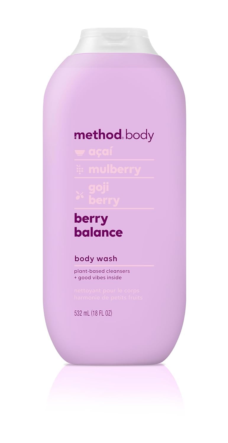 Method gel de ducha Berry Balance, botella vertida, experiencia aromática revitalizante
