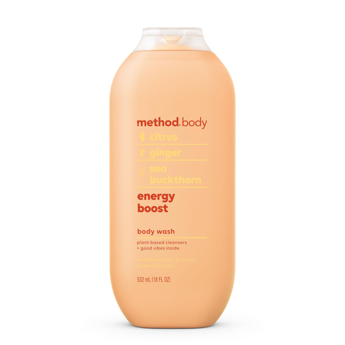 Method gel de ducha Energía impulso en botella, aroma vigorizante para empezar el día.