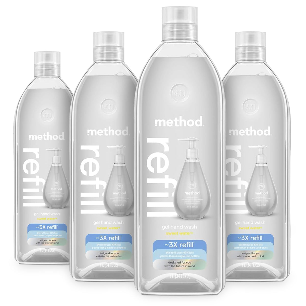 Method Sweet Water refill tub closeup showing eco-friendly packaging and moisturizing formula.
