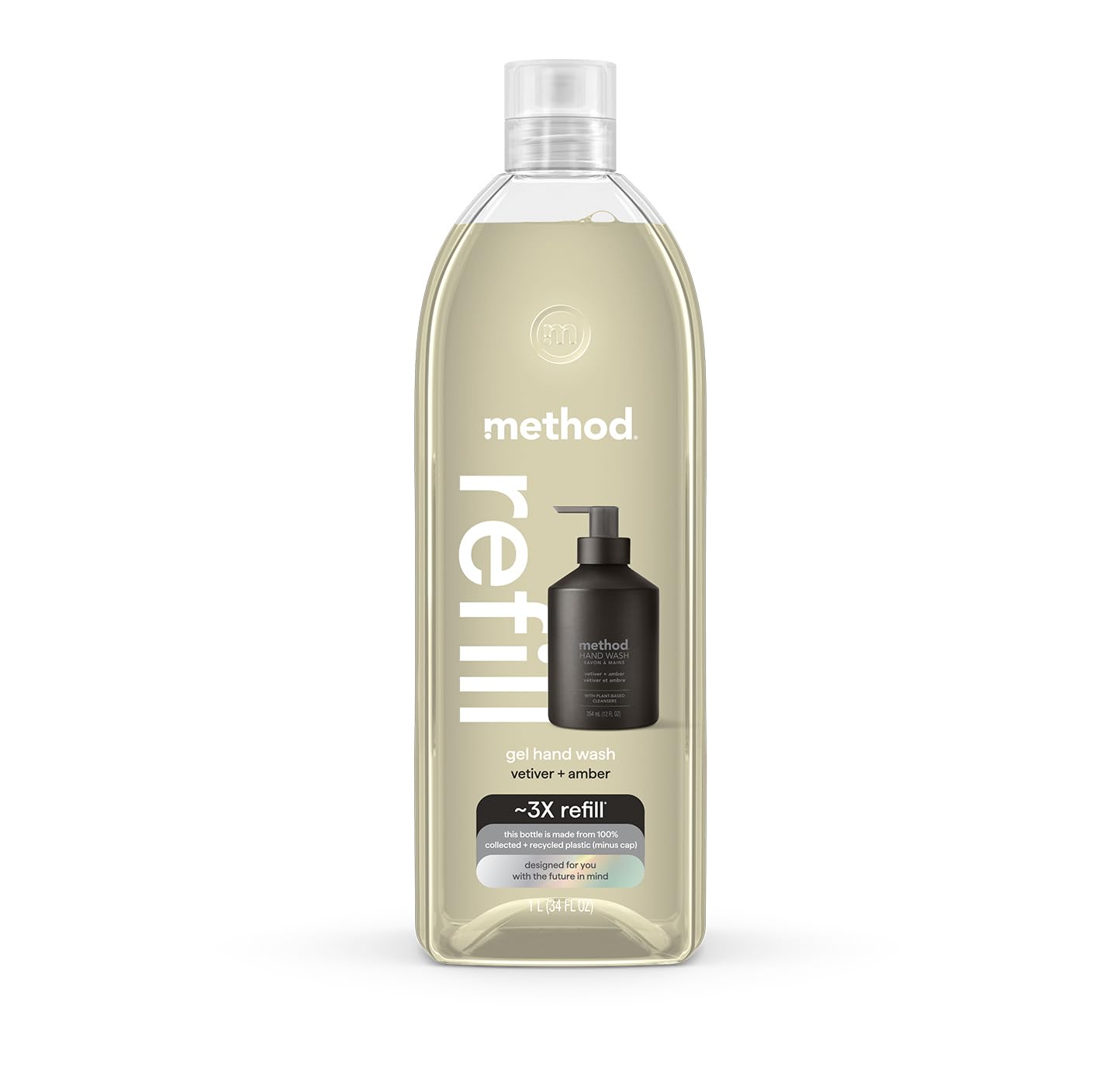 Method Gel Jabon Mano Refill Vetiver Amber: lavado suave con hidratación.