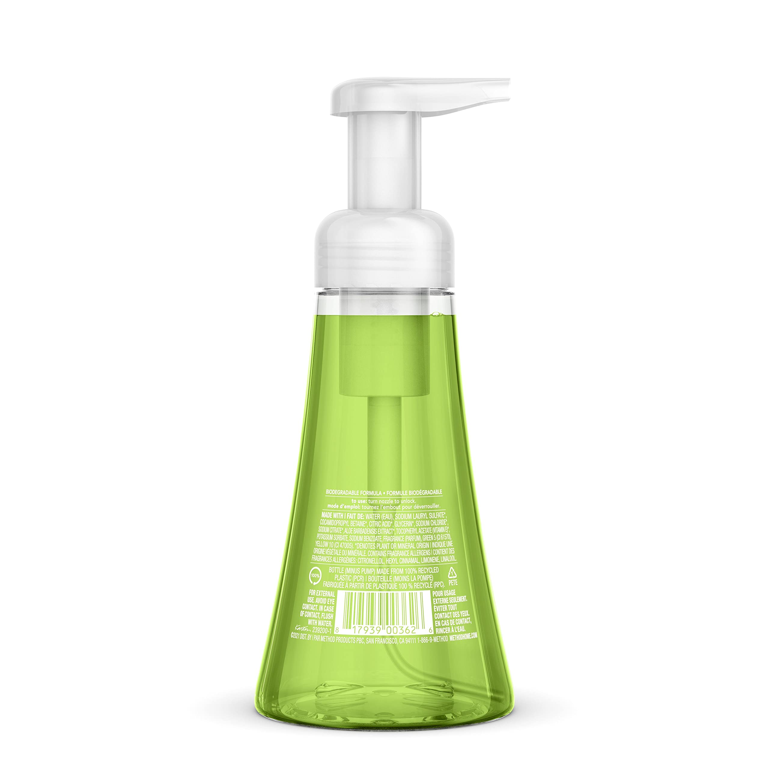 Method Green Tea Aloe bottle pump shows convenient dispensing and quick lather.