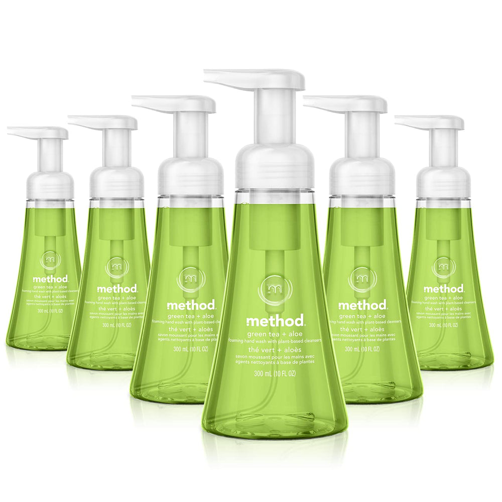 Method Green Tea Aloe foaming bottle with eco-friendly packaging and fresh scent.