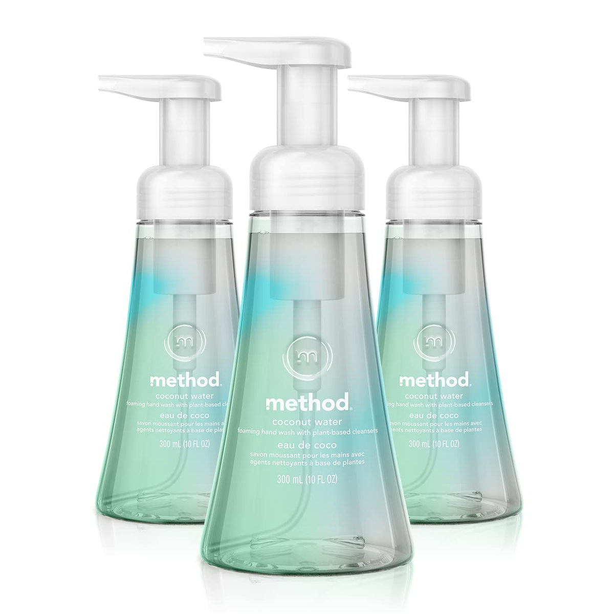 Method jabón de manos espuma coco, pack de 3, lavado suave.