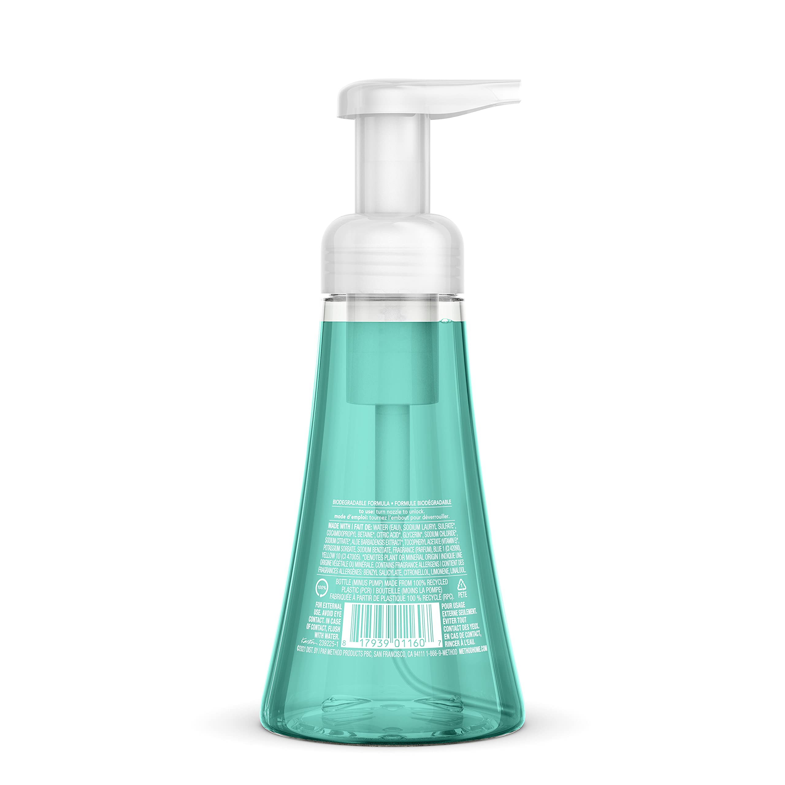 Botellas recicladas PCR de Method Waterfall para higiene diaria sostenible.