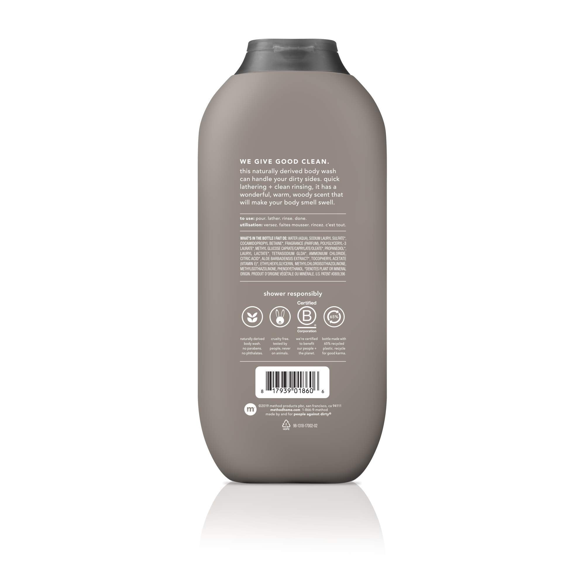 Method Men Cedar Cypress bottle — woody aroma with a thorough rinse.