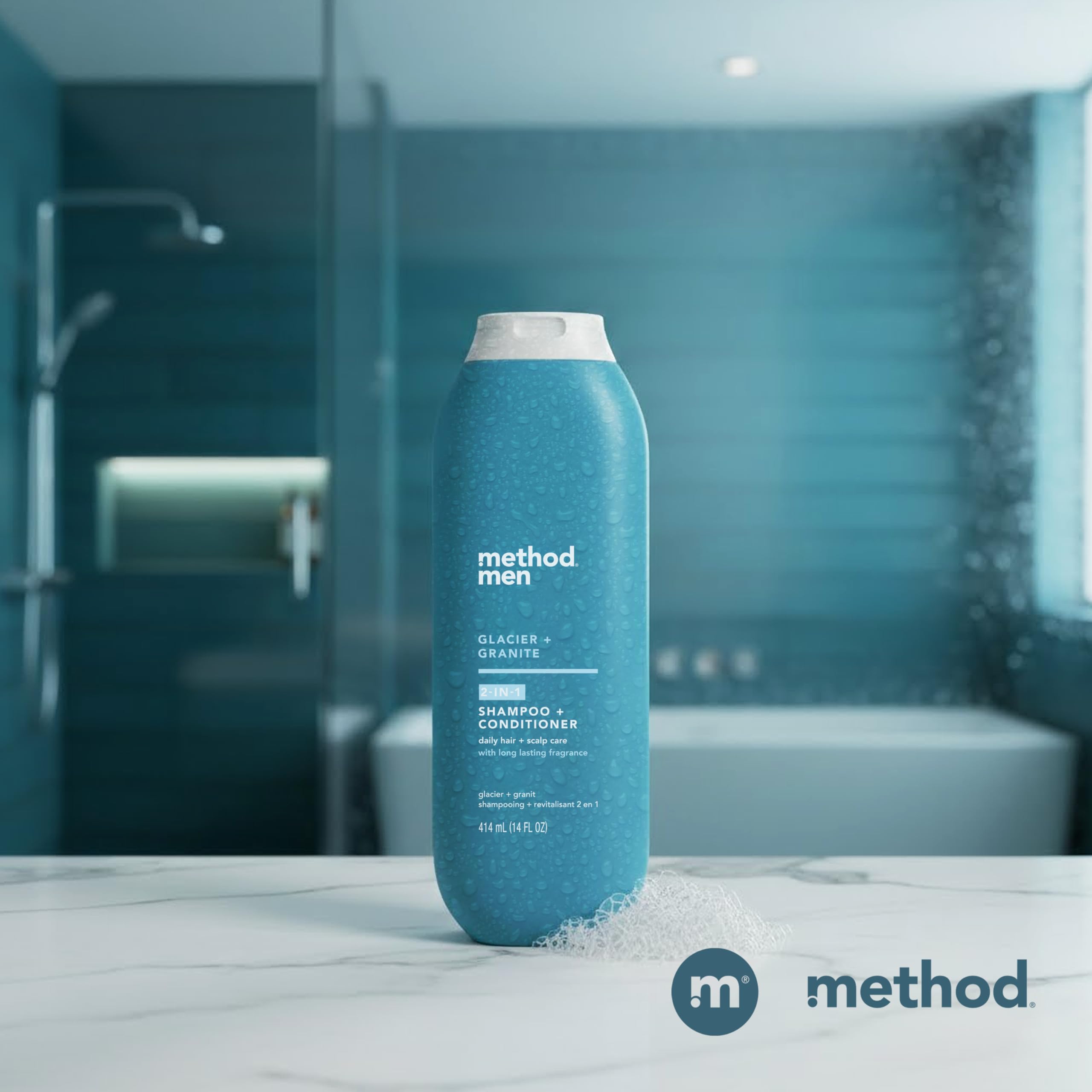 Envase con plástico reciclado al 80% para Method Men Glacier Granite.