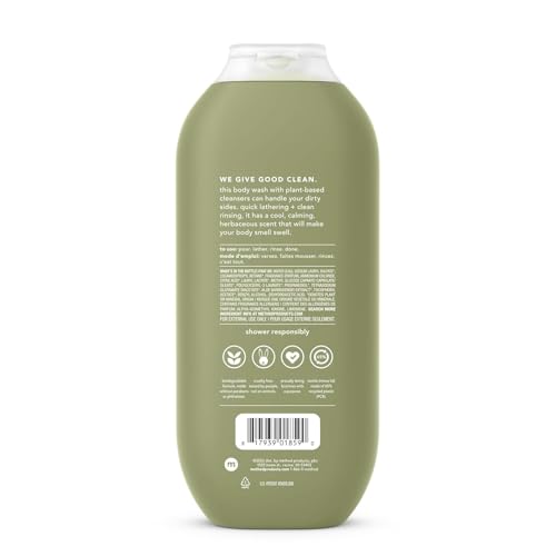 Method Men Juniper Sage body wash bottle closeup, quick-lathering formula for fast showers