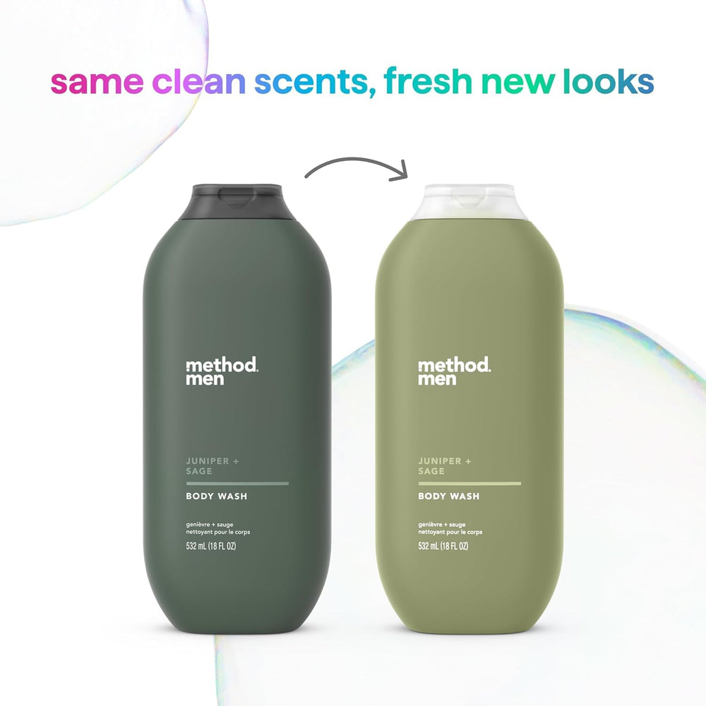 Method Men Juniper Sage body wash splash, spa-like scent during shower