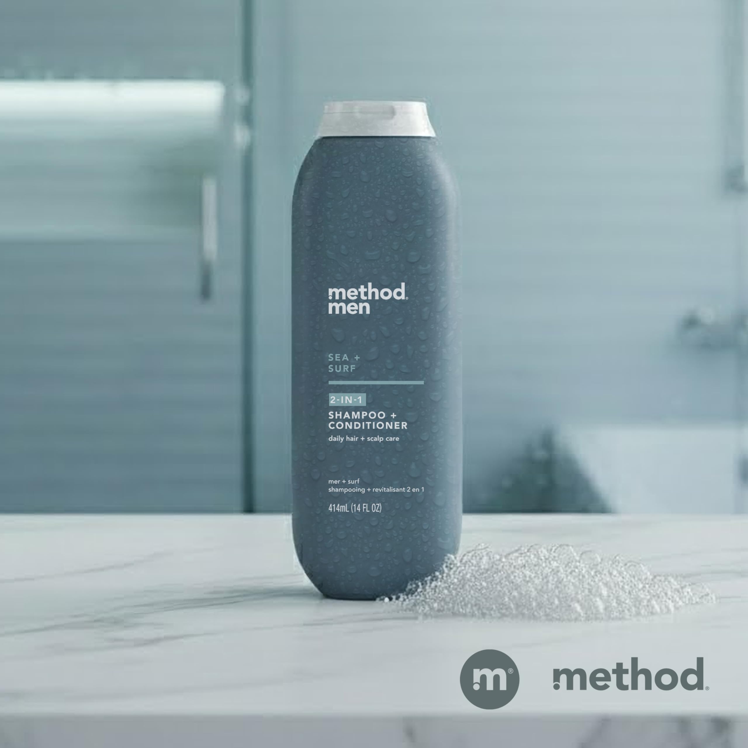 Method Men Sea and Surf bottle conveys crisp ocean scent and refreshing vibe