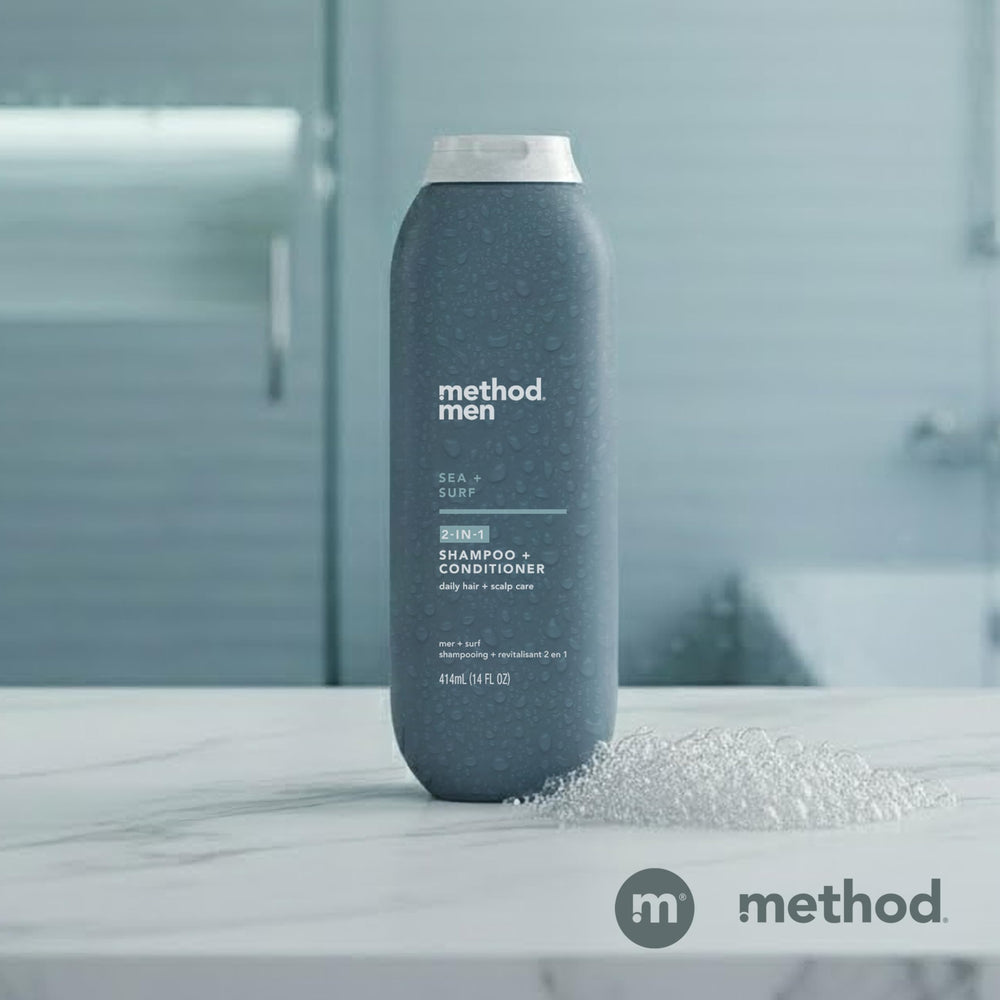 Method Men Sea and Surf bottle conveys crisp ocean scent and refreshing vibe