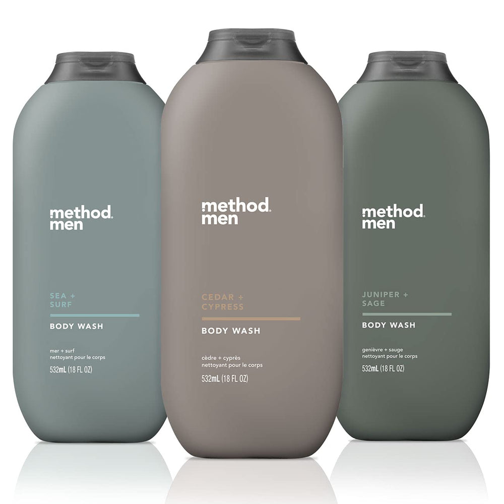 Method Men Sea Surf bottle — invigorating scent and quick cleanse for a refreshing shower.