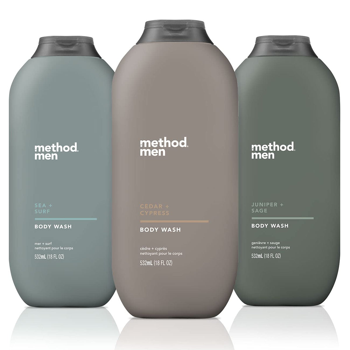 Method Men Sea Surf bottle — invigorating scent and quick cleanse for a refreshing shower.