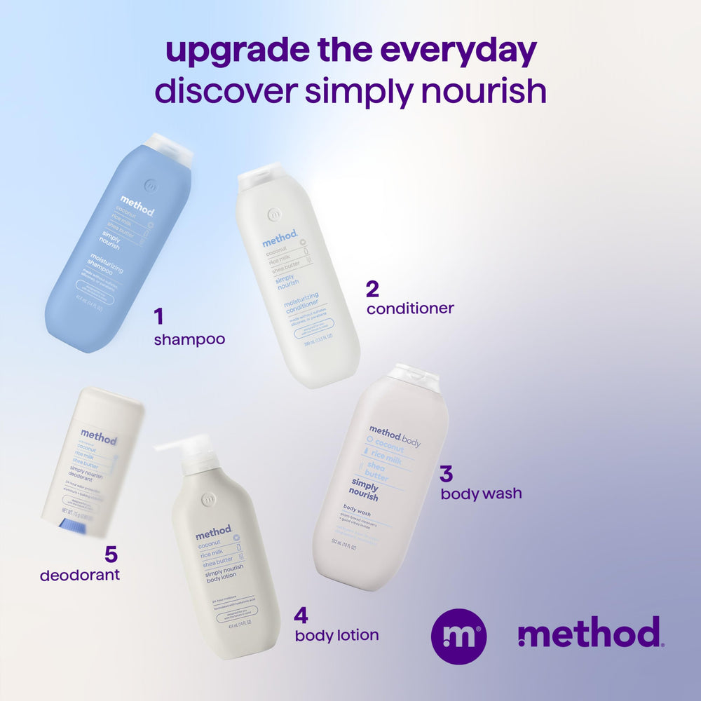 Apto para cabello teñido y uso diario con Method Simply Nourish.