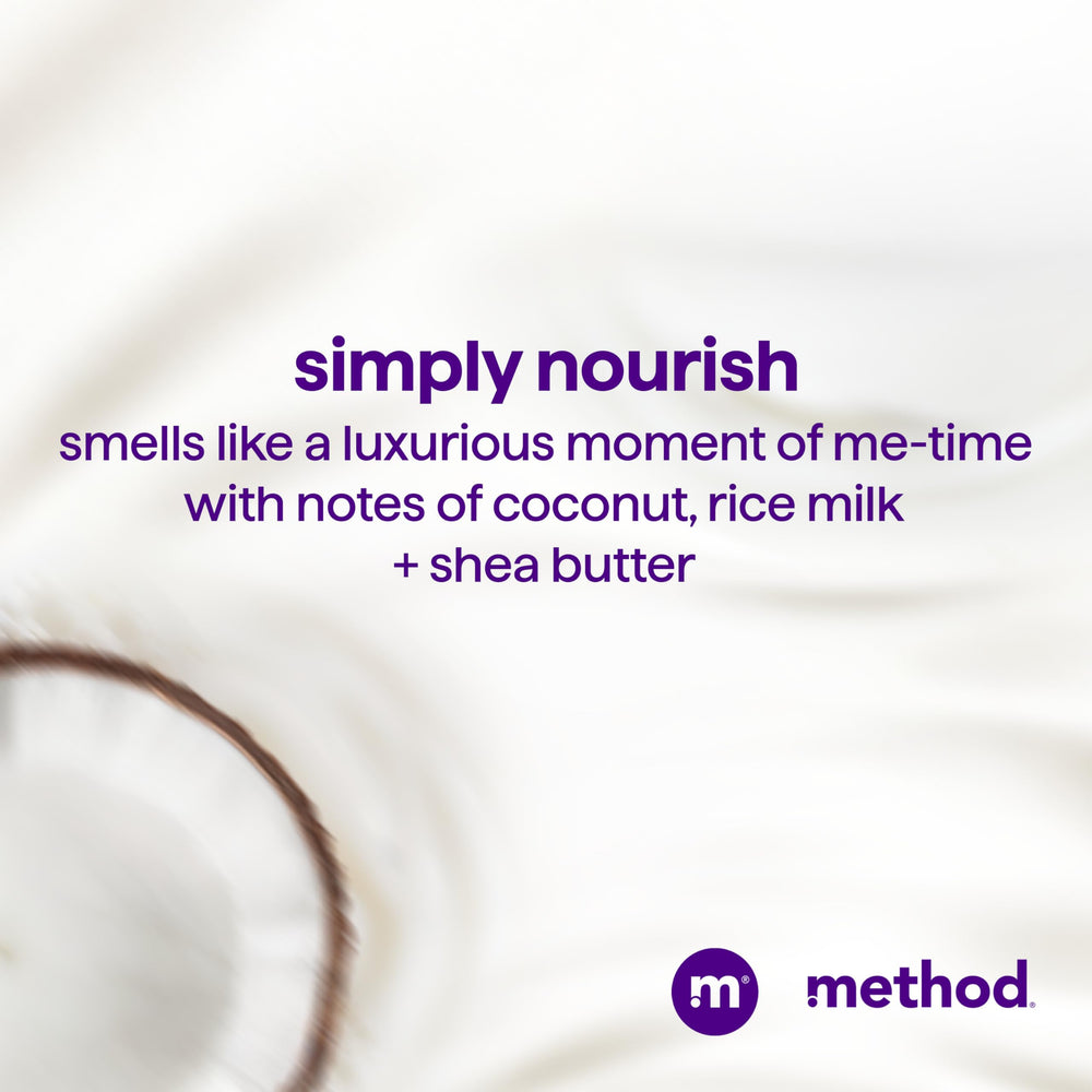 Manteca de karité en Method Simply Nourish para suavizar el cabello.