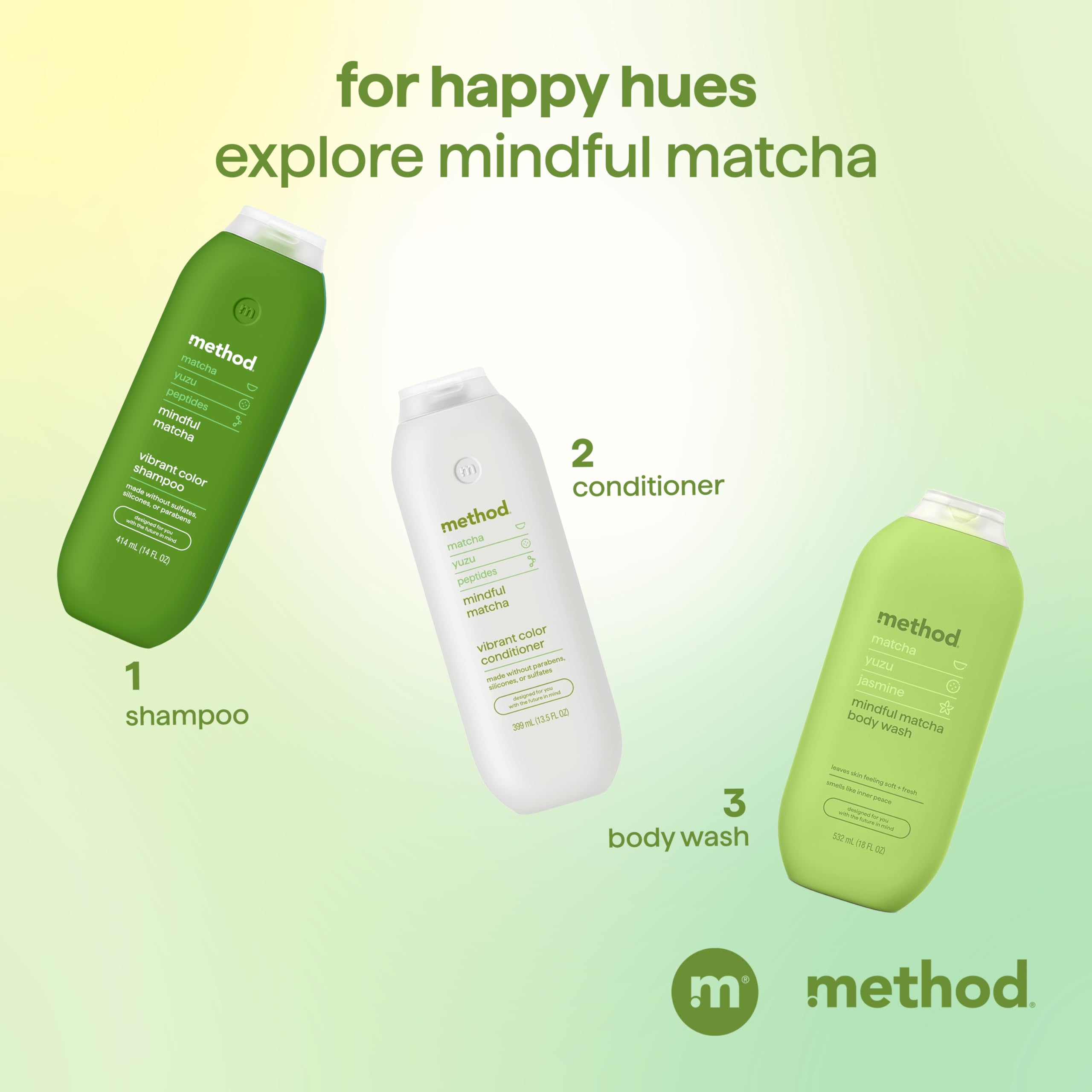 Ingredientes clave Mindful Matcha yuzu en el acondicionador de Method para color.
