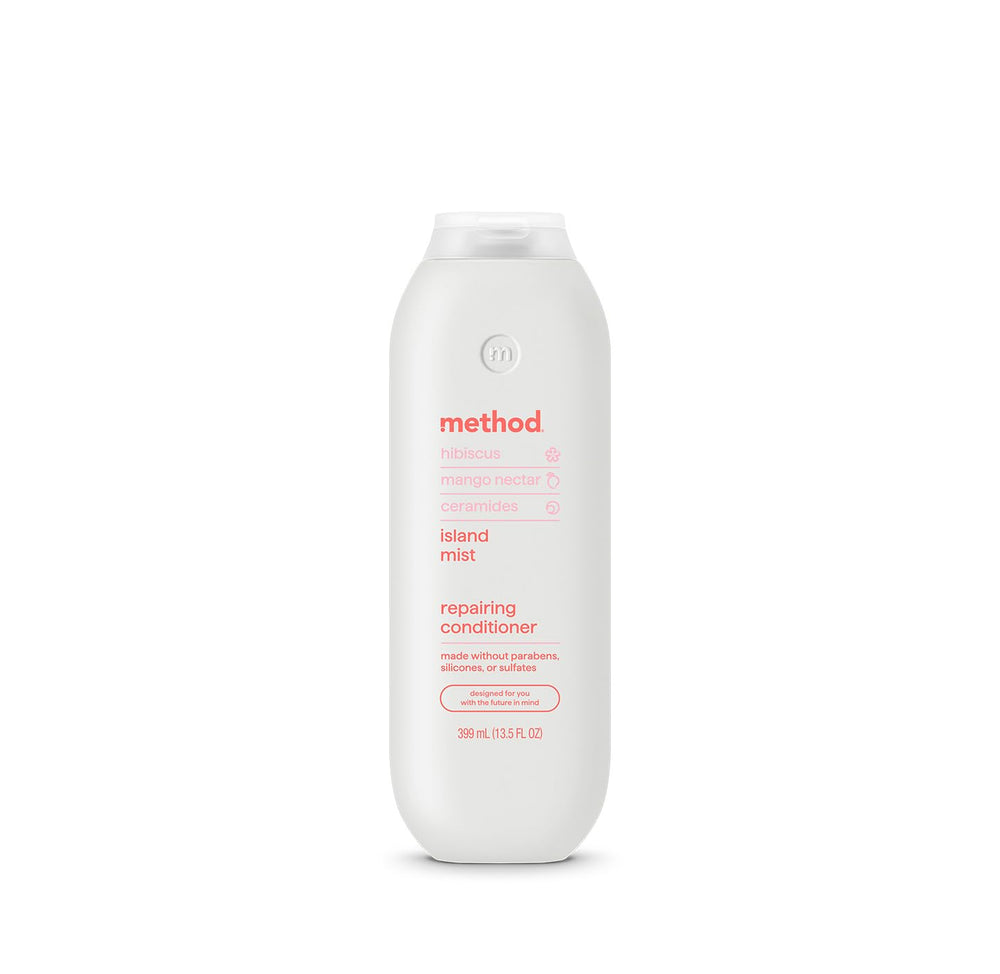 Method Repairing Conditioner Island Mist bottle highlights long-lasting fragrance for color-treated hair