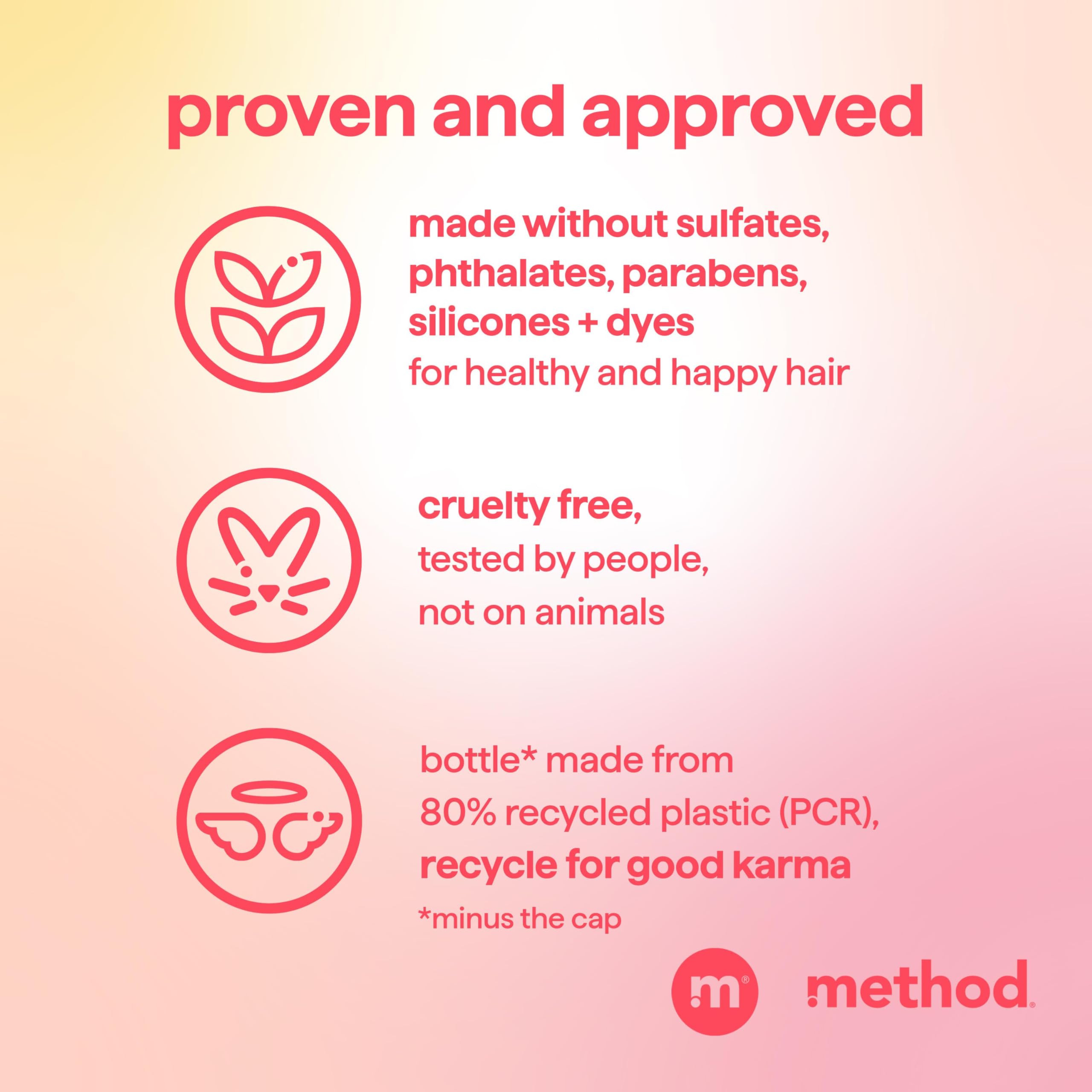 Ceramides spotlight indicating nourishment for healthy-looking hair in Method Island Mist.