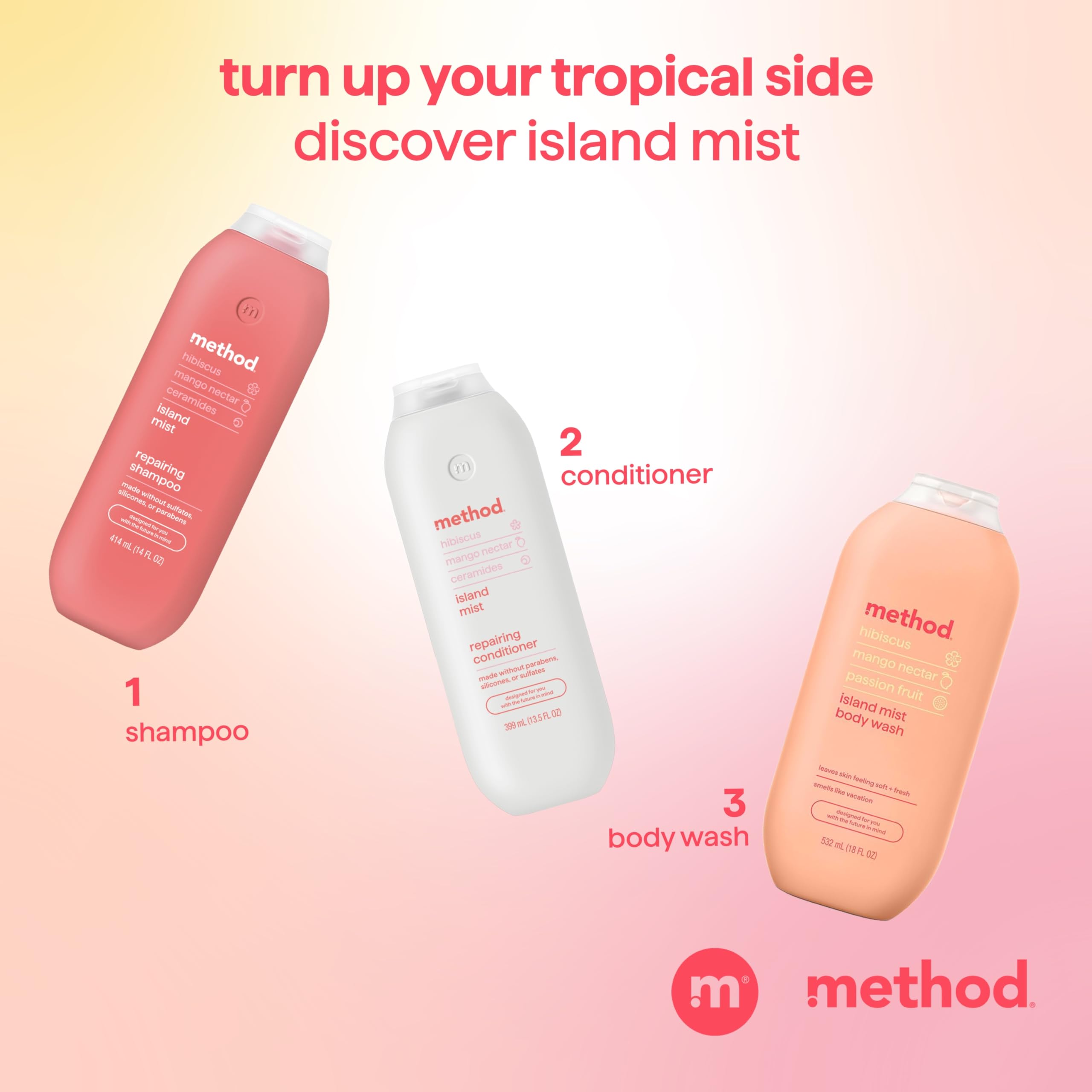 Cruelty-free symbol on packaging signals ethical choice from Method Island Mist.