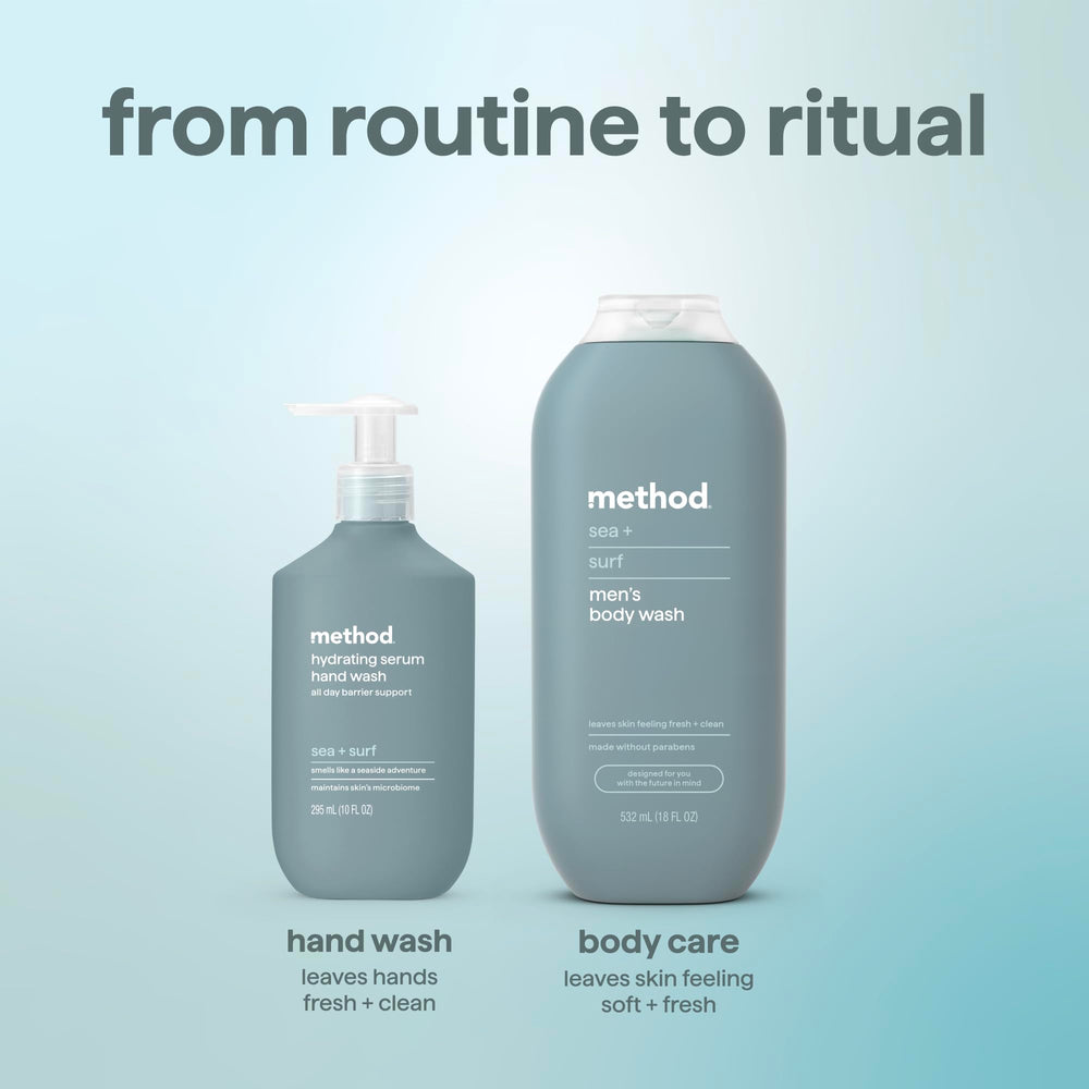 Cruelty-free Method Sea + Surf hand wash packaging image.