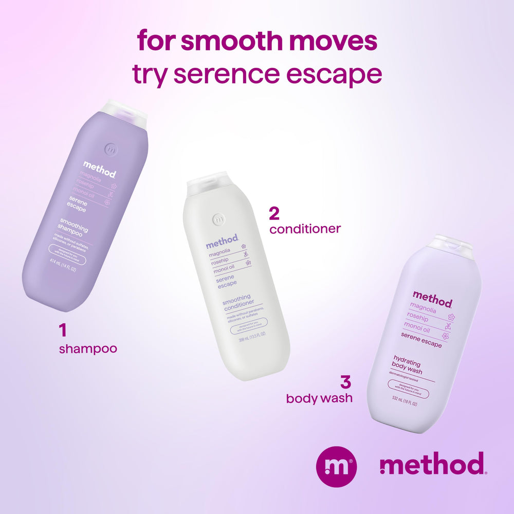 Method Smoothing Conditioner Serene Escape PCR bottle emphasizes recycled packaging