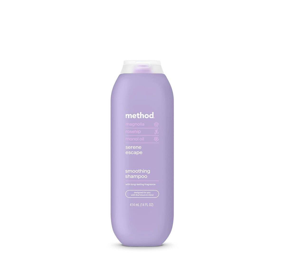 Method Smoothing Shampoo Serene Escape bottle on shelf with eco-friendly design