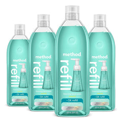 Method Waterfall refill 28oz front view, four-pack for eco-friendly at-home refills.
