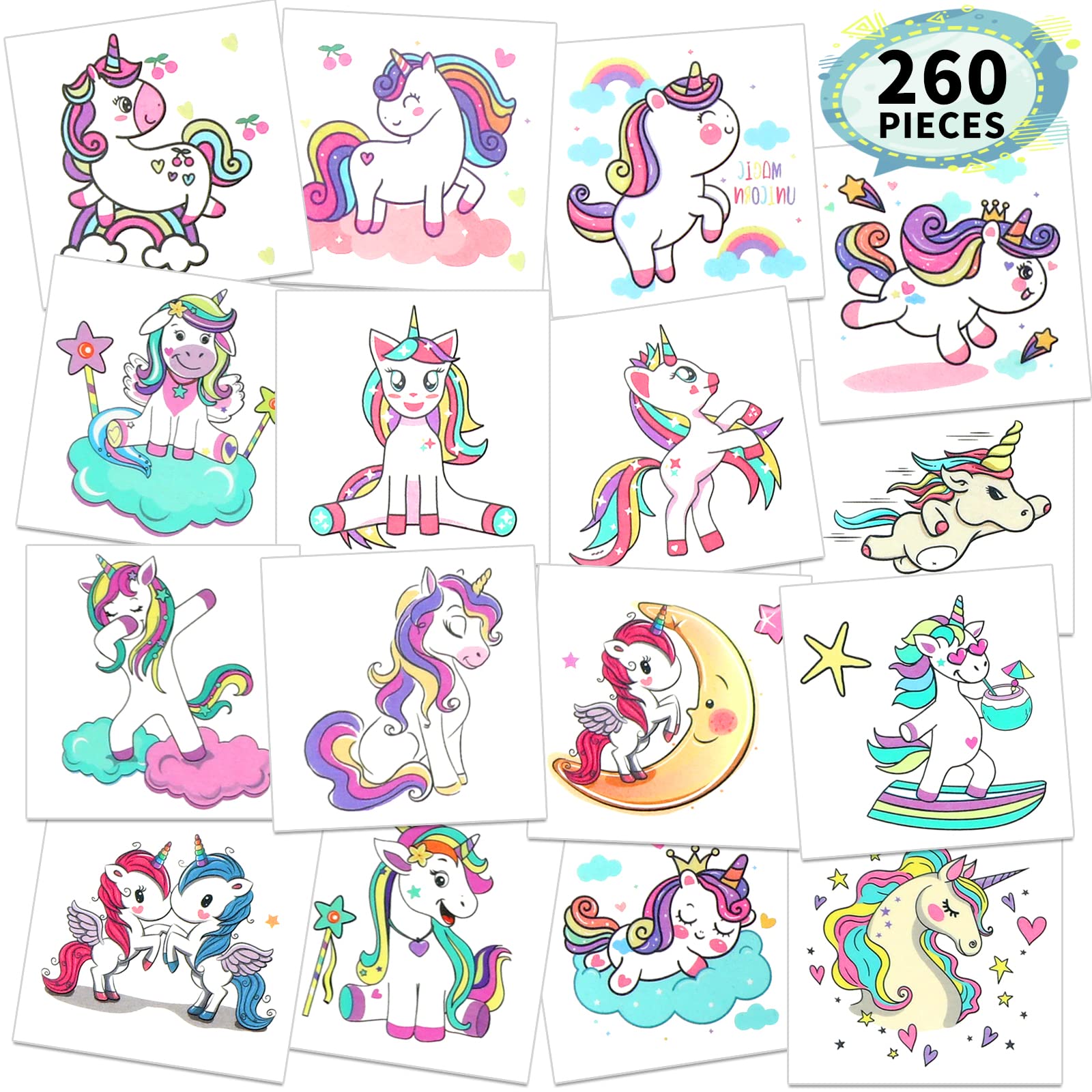 Metker tatuajes temporales con unicornio, impermeables para fiestas en la piscina