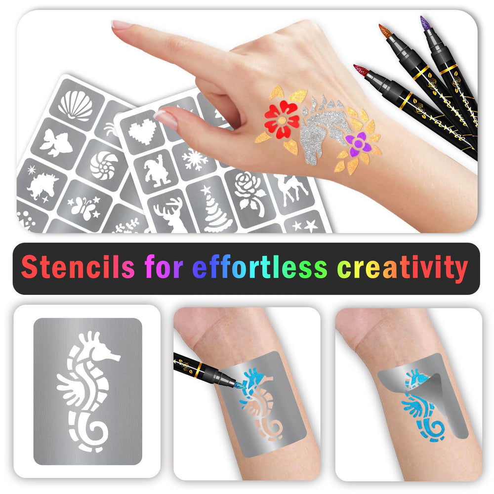 Metuu tattoo markers on kids and adults, easy non-permanent art that washes away.