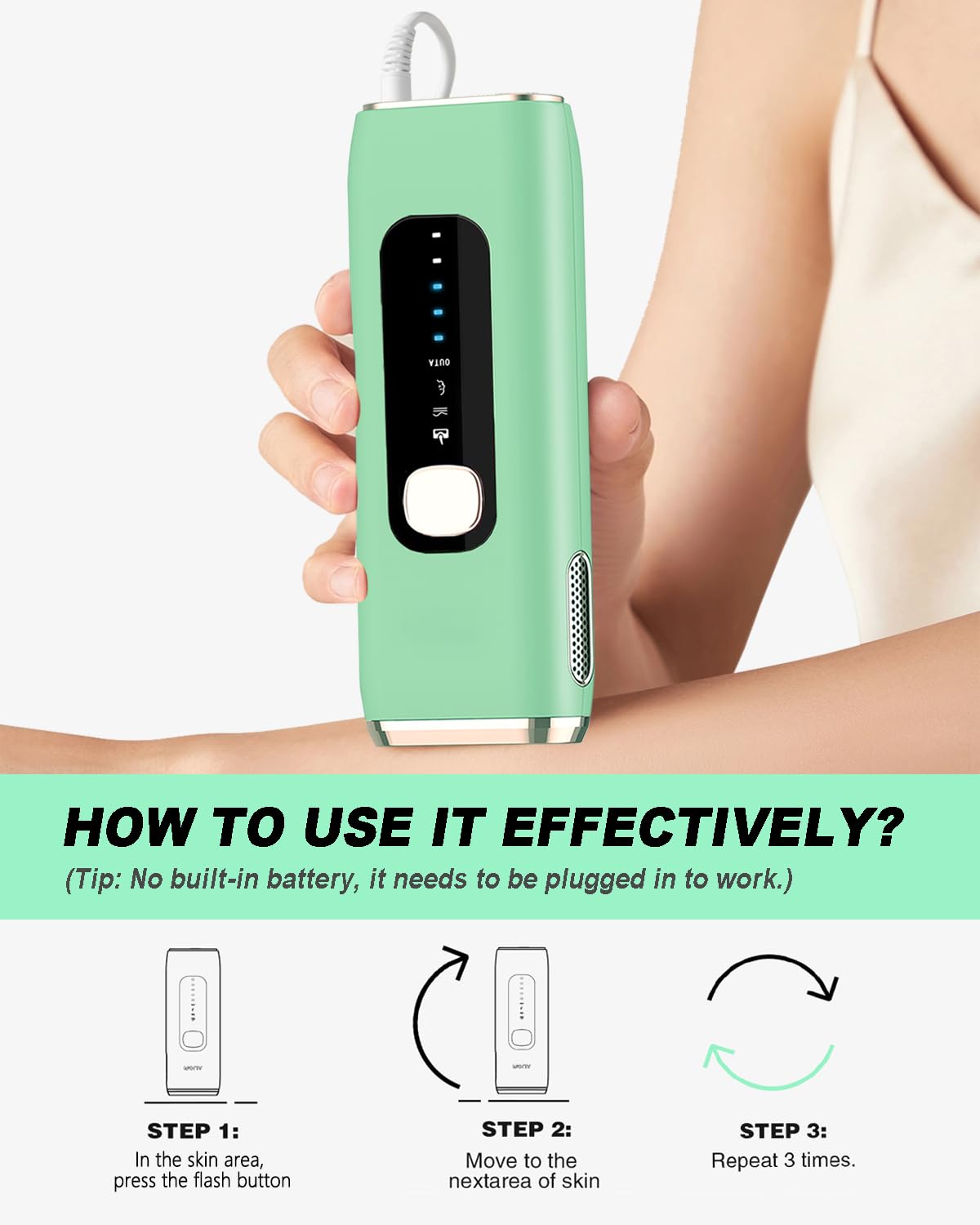 MEUKPE IPL device for chest: full-body use with comfortable auto or manual modes