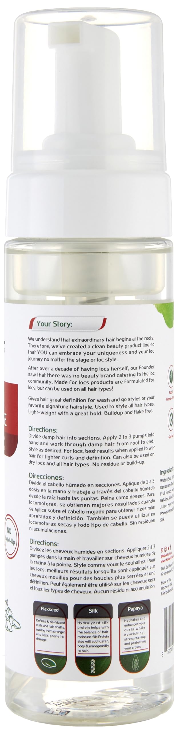 MFL Locs Mousse linaza, brillo natural para locs con acabado luminoso