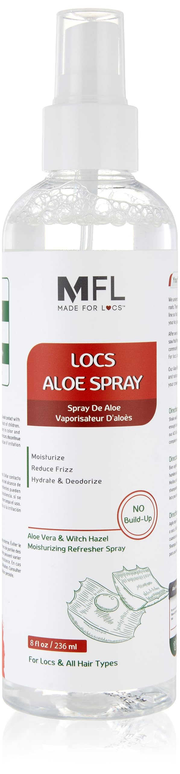 MFL Made For Locs Aloe Refresher en botella para hidratación ligera de locs.