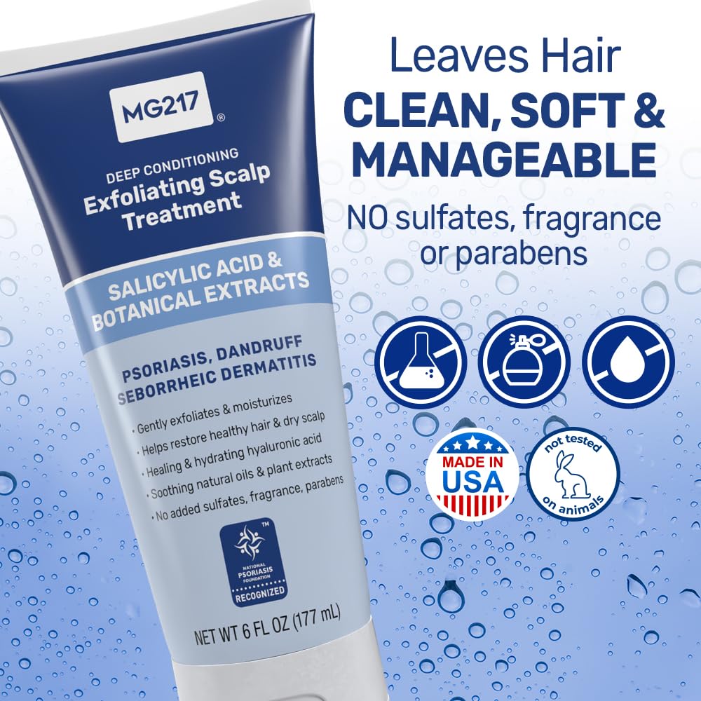 MG217 ingredients label close-up showing nourishing blend for balanced scalp and hair.