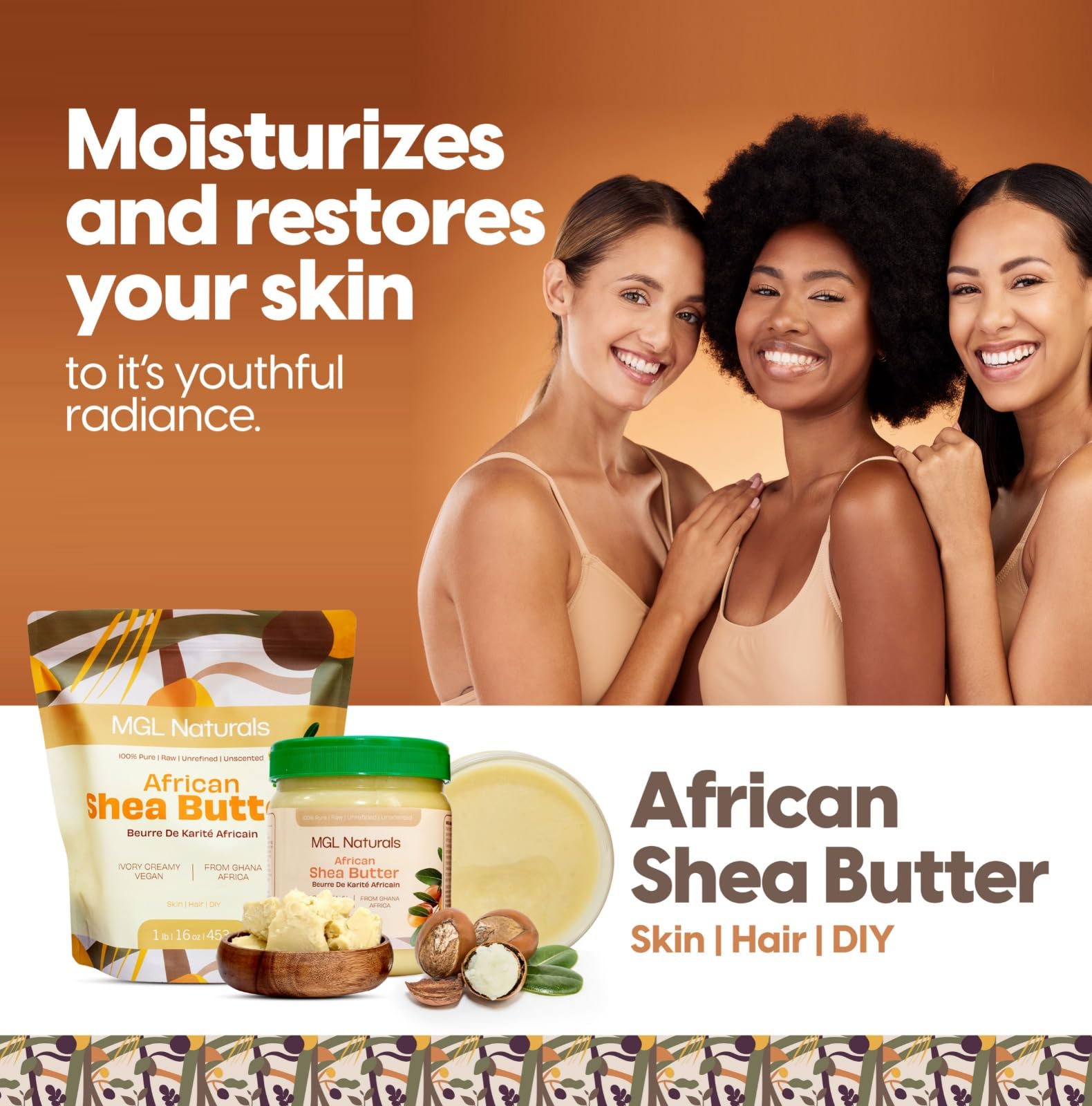 MGL Naturals manteca karité marfil, acondicionamiento profundo para cabello y cuero cabelludo.