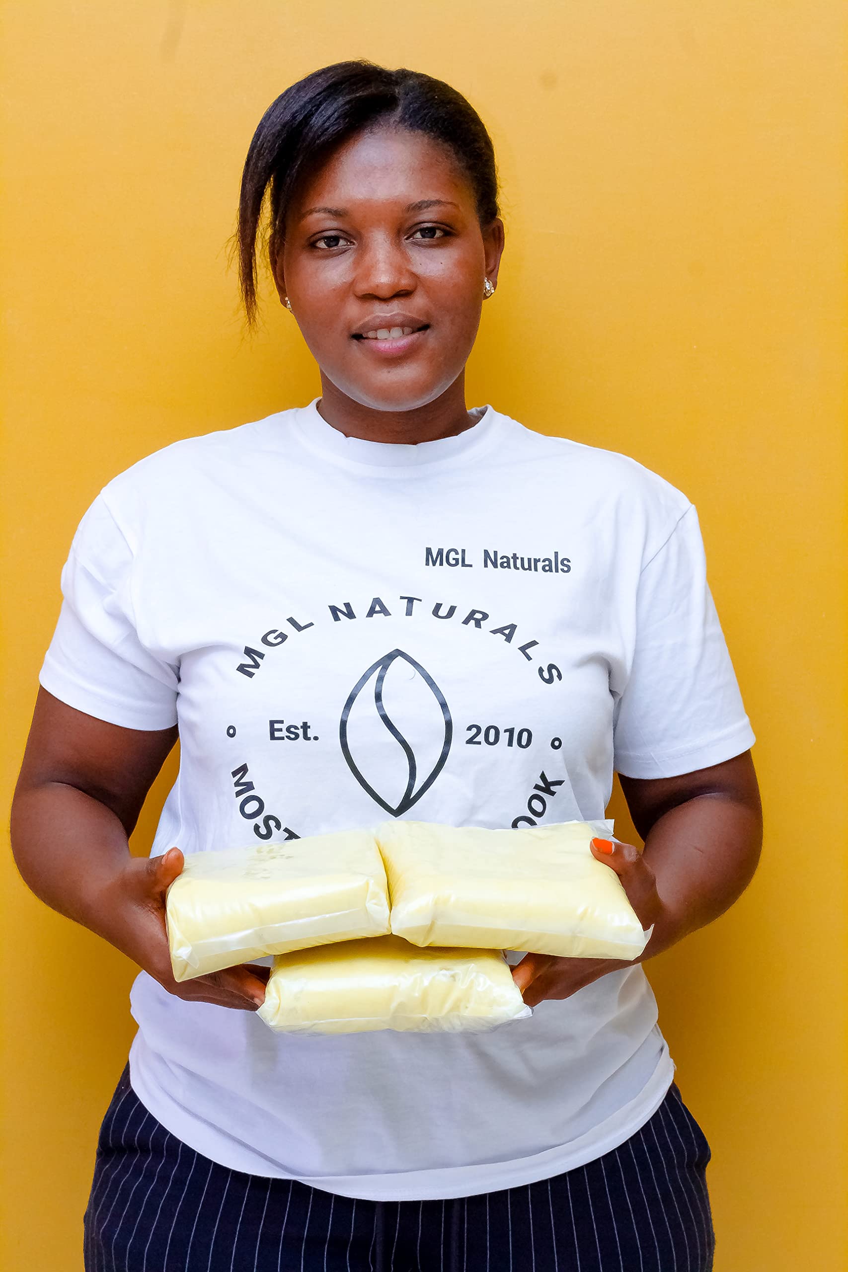 MGL Naturals unscented ivory shea butter for dry skin relief.