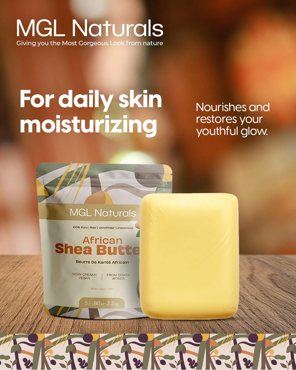 MGL Naturals shea butter applied to the face for moisturized glow.