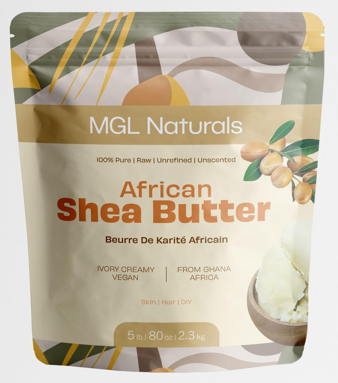 MGL Naturals shea butter in hand melting for quick skin moisture.