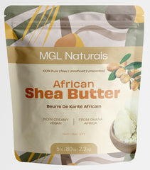 MGL Naturals shea butter in hand melting for quick skin moisture.