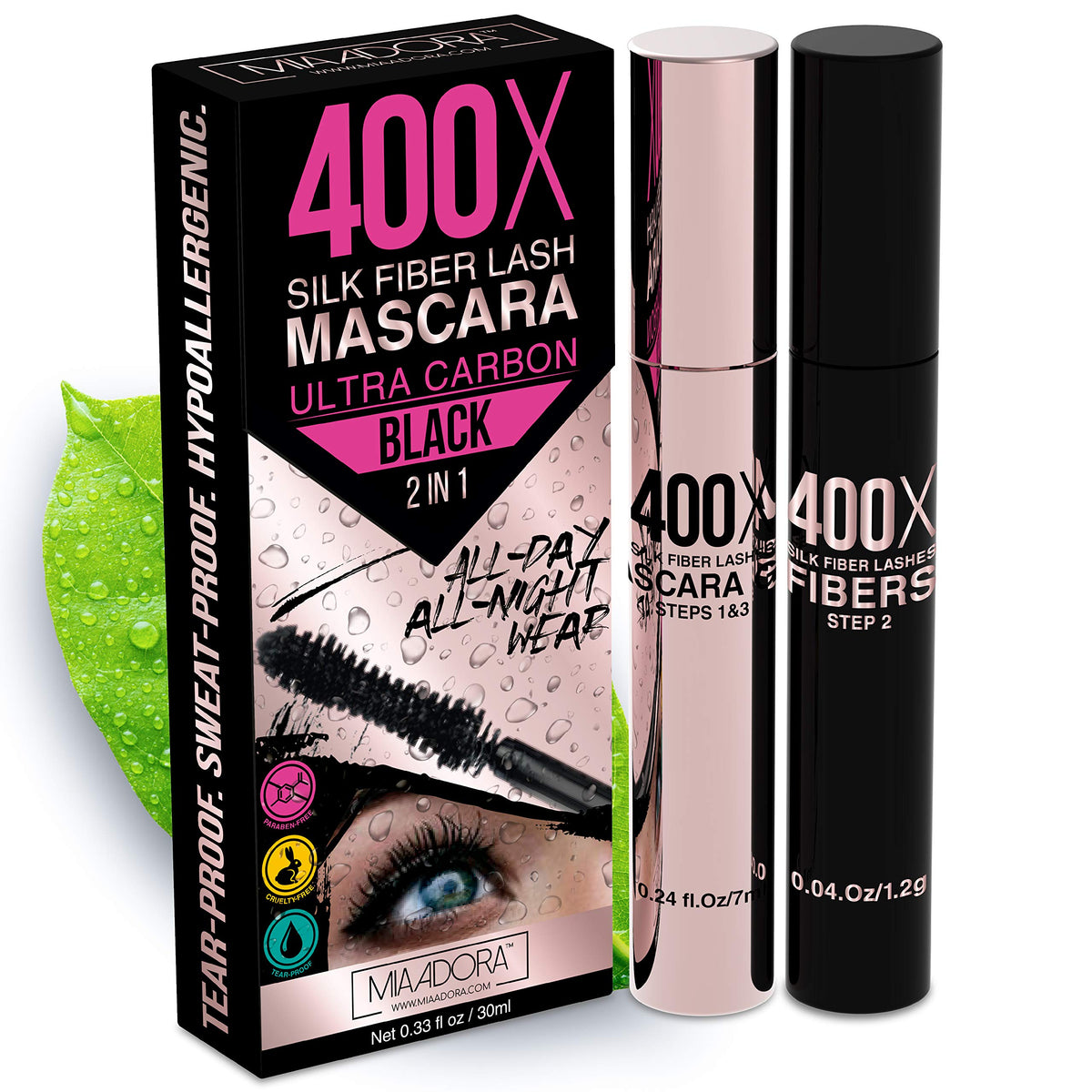 Mia Adora 400X mascara bottle and wand for dramatic length