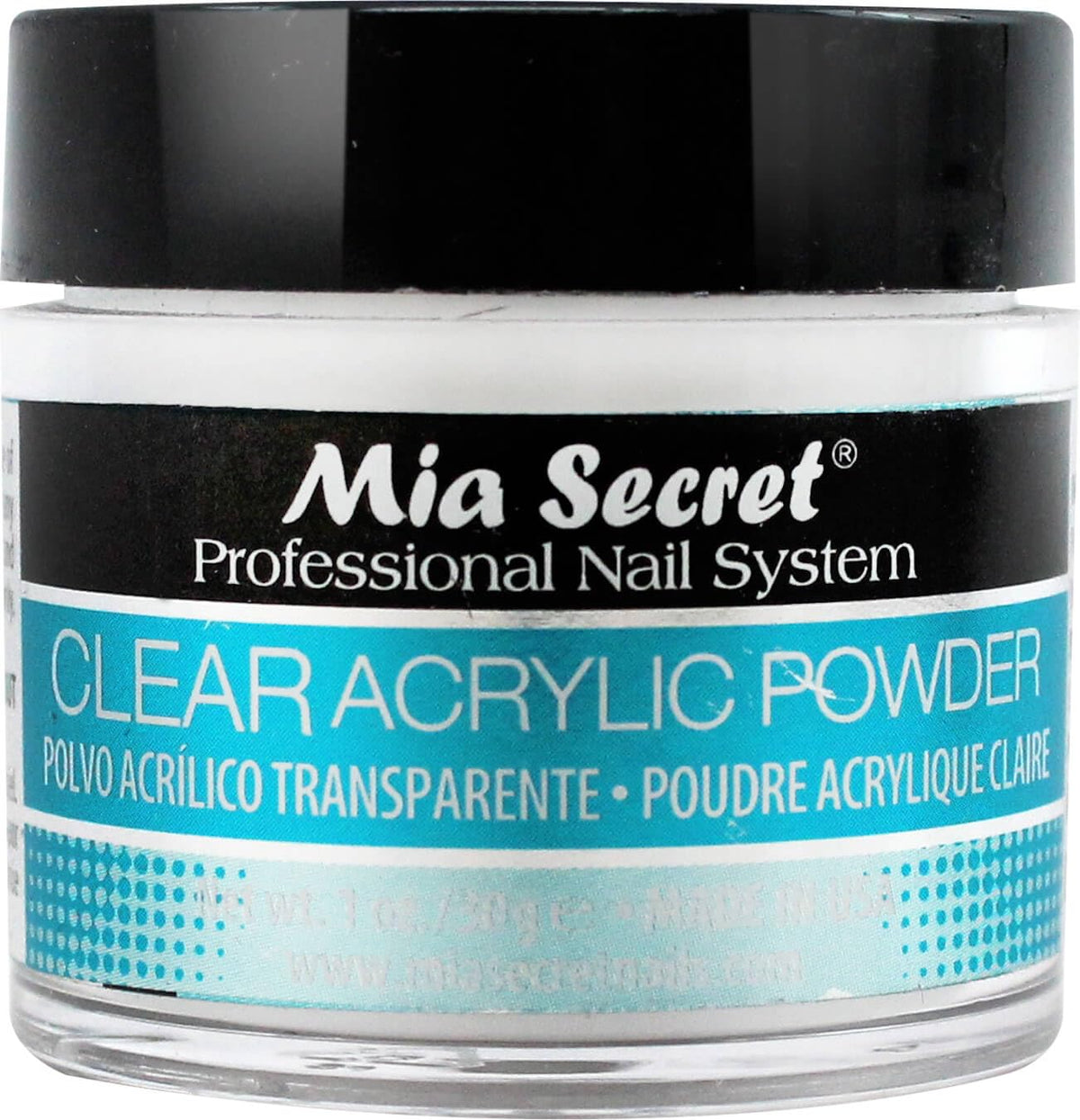Mia Secret Clear Acrylic Powder 1oz packaging for at-home salon quality.