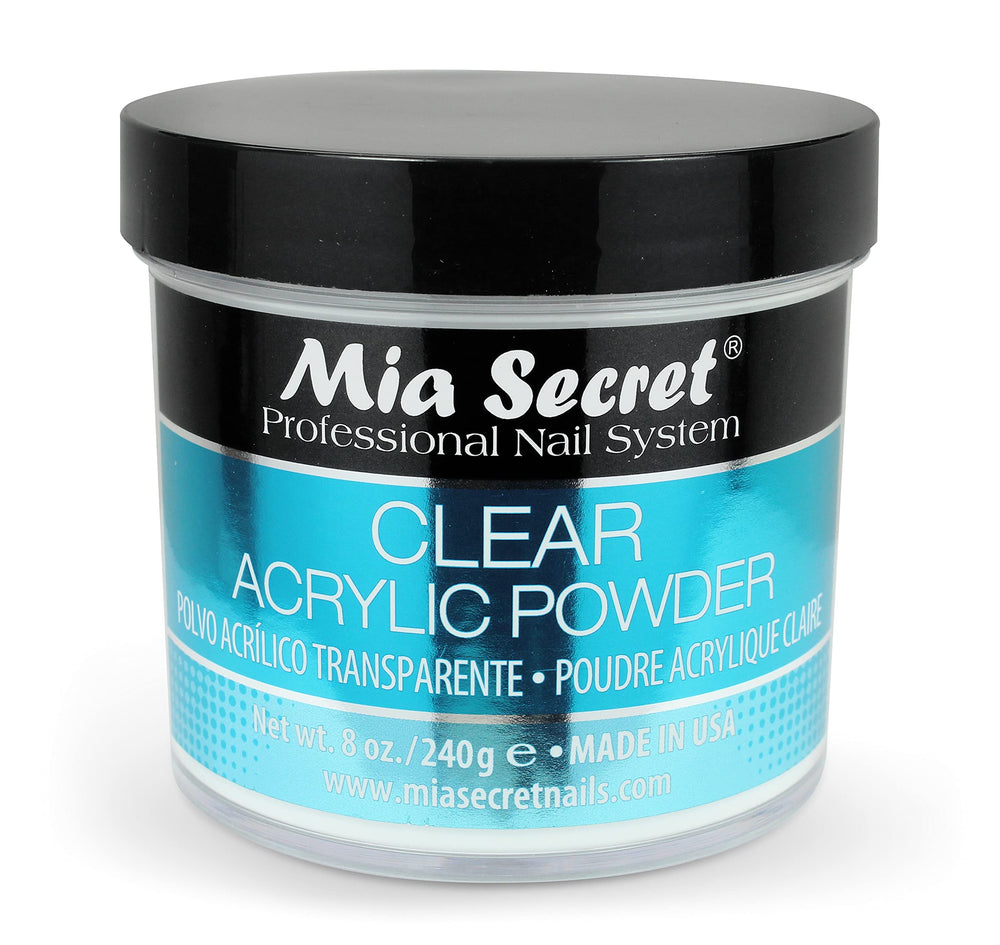 Mia Secret Clear Acrylic Powder 8oz bottle for smooth application and reliable finish.