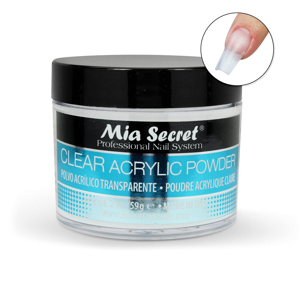 Mia Secret Clear Acrylic Powder application shows smooth, even flow for precise enhancements.