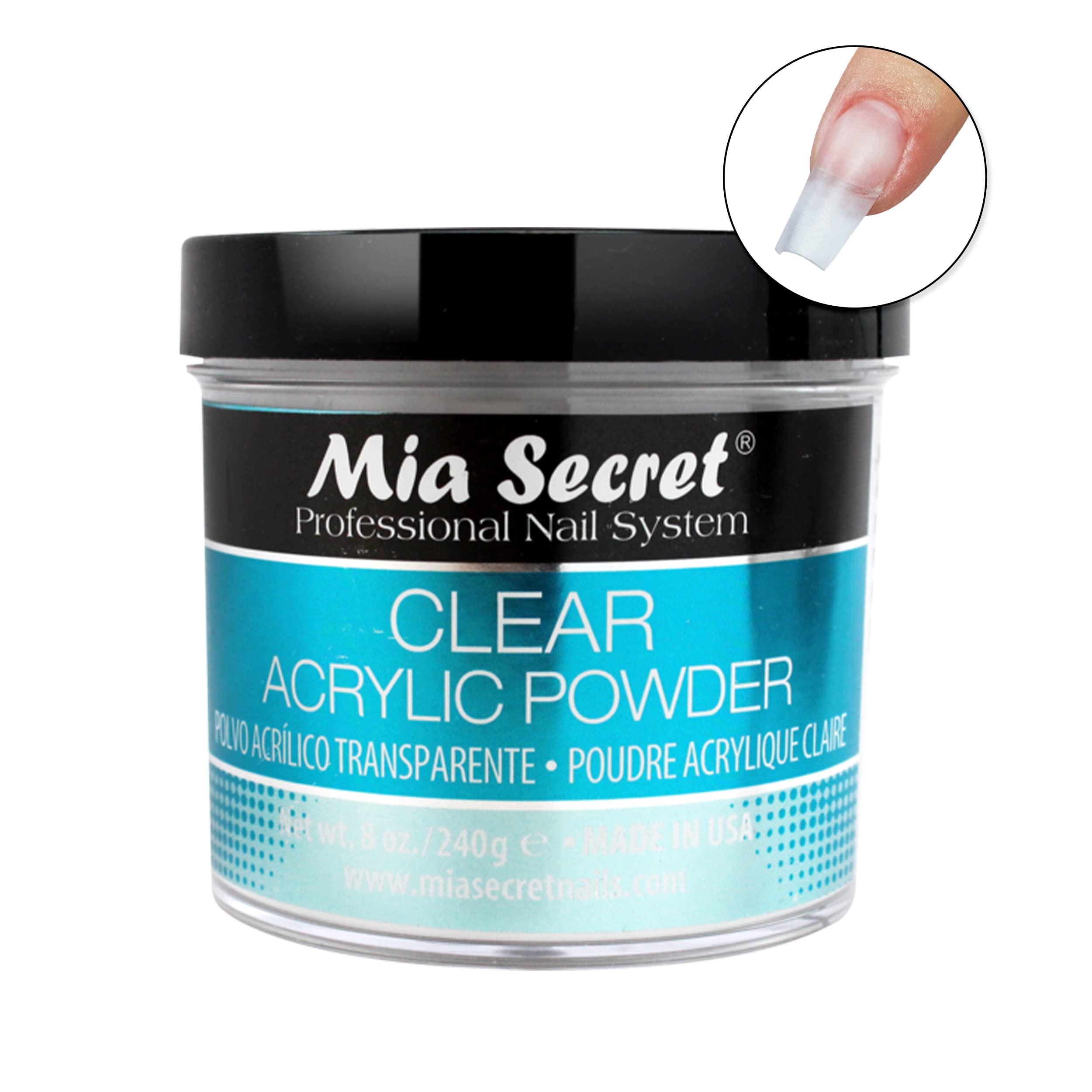 Mia Secret Clear Acrylic Powder with Formagel compatibility for flexible gel setups.