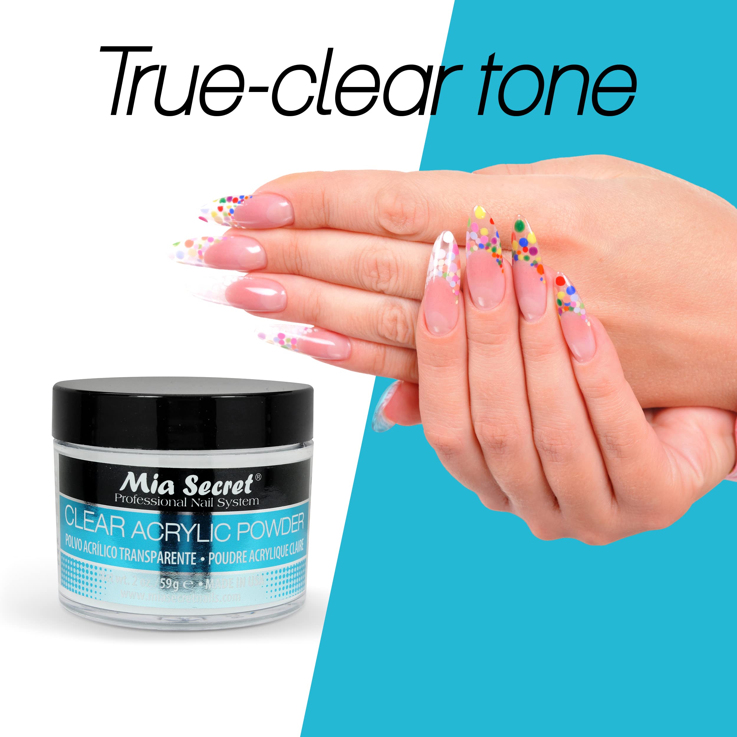 Mia Secret Clear Acrylic Powder produced in the USA with strict quality control.