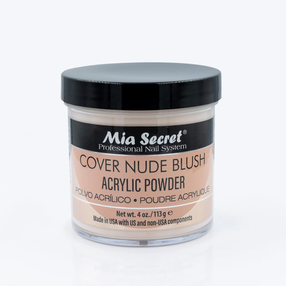 Mia Secret Cover Nude Blush acrylic powder bottle viewed for salon-quality results