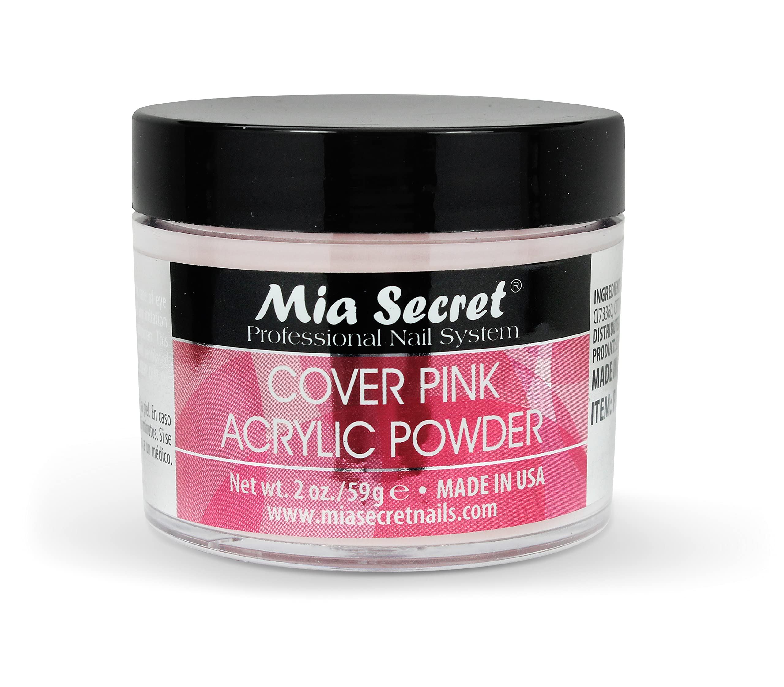 Polvo acrílico Mia Secret Cover Pink en envase, aplicación limpia y controlada.