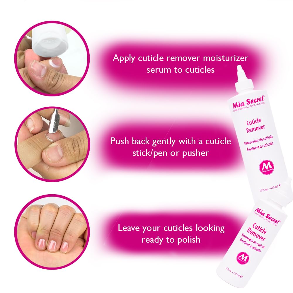 Mia Secret Cuticle Softener applied on cuticle for gentle care.