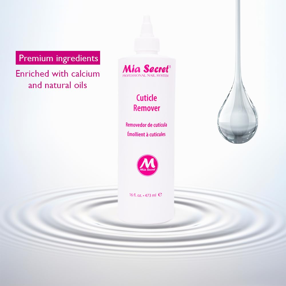 Professional-use bottle demonstrates salon-grade cuticle care by Mia Secret.